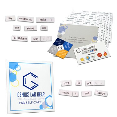 PhD Self-Care Word Magnets - Funny and Nerdy Word Kit for PhD Post-Doc and Professors - Office Refrigerator or Magnetic White Board - Made in USA