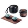 Mini Travel Ceramic Tea Pot Set Chinese Kung Fu Teapot, 1 Pot 2 Cups Porcelain Teacups with Tea Infuser Portable Bag for Outdoor Picnic (Black)