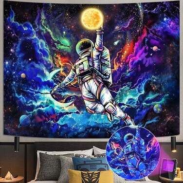 kampdream Blacklight Astronaut Space Tapestry, UV Reactive Galaxy Universe Planet Glow in Dark Tapestries for Men, Boys and Teens Cool Poster 36&Atilde;&mdash;48 inch