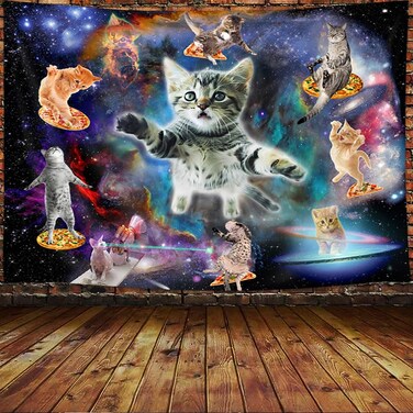 Cats Tapestry Wall Hanging, Cool Funny Kittens Starry Sky Nebula Galaxy Tapestry Milky Way Space Psychedelic Hippie Tapestry Wall Hanging Home Decor Dorm Livingroom Bedroom Wall Blanket, 71X60 Inches