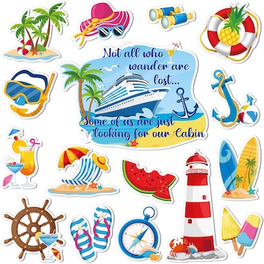 Anglechic 16 Pieces Summer Cruise Door Decorations Magnetic Holiday Fridge Magnets Summer Tropical Magnetic Decals for Hawaiian Aloha Luau Tiki Theme Party Cruise Door Car Decorations Supplies
