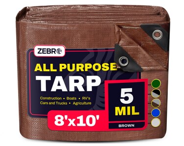 8' x 10' Brown Tarp with Grommets Reinforced - 5 Mil Thick - Durable UV Resistant Plastic Tarps Waterproof - Large Tarpaulin Cover for Outdoor Camping Over/Under Tent Tarp RV Roof Rain - Zebro