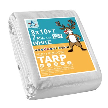 STARPYNG-7 Mil White 8x10 Feet Tarp-Multifunctional White Waterproof Tarpaulin-Waterproof, UV Resistant, Rip and Tear Resistant, Poly Tarpaulin with Reinforced Edges for Cover