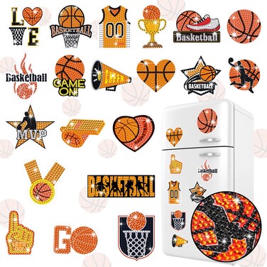 Saysurey 20 Pcs Basketball Diamond Painting Magnet Refrigerator Car Decoration DIY Diamond Art Painting Kits for Basketball Party Supplies Basketball Themed Party Exchange Gifts
