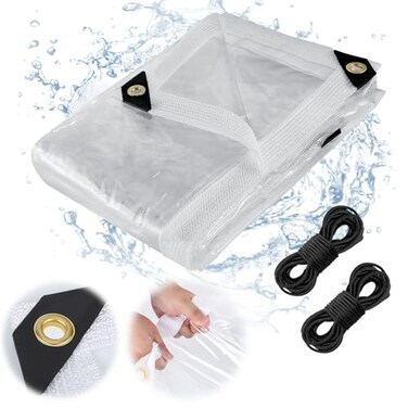 8 x 10ft Ultra Clear Tarp Waterproof - Heavy-Duty Vinyl Plastic Tarpaulin with Grommets, Thicken Transparent PVC Windproof Patio Enclosure for Winter Chicken Coop Window Balcony