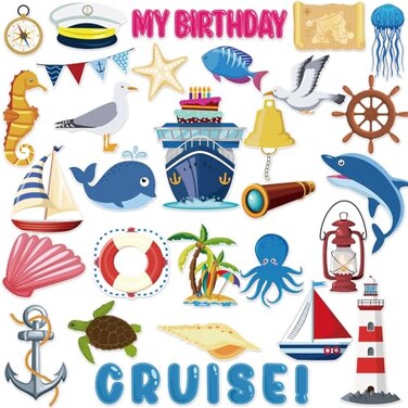 36 Pcs Birthday Cruise Door Magnet Decorations Funny Cruise Ship Essentials Reusable Cruise Ship Door Magnets Magnetic for Happy Birthday Cabin Door Ship Car Carnival Decorations