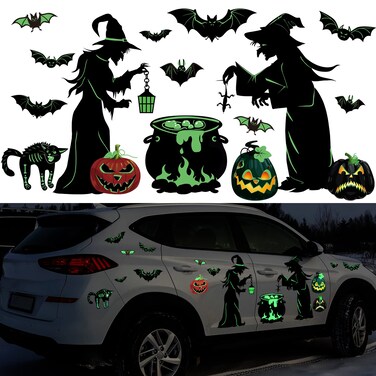 16 Pieces Halloween Magnet Decorations Luminous Halloween Fridge Magnet Pumpkin Witch Bats Reflective Magnet for Metal Door Kitchen Garage Car Hallowmas Spooktacular Decoration Party Supplies