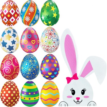 13 Pieces Easter Magnet Cute Egg Rabbit Reflective Magnetic Sticker Bunny Magnet for Easter Day, Car, Refrigerator, Mailbox Decorations