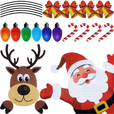 Outus 22 Pieces Christmas Car Refrigerator Decorations Reflective Reindeer Santa Candy Cane Bell Light Bulb and Filament Shape Car Magnets Xmas Magnetic Decor for Holiday Party Supplies