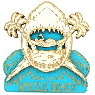 Myrtle Beach Wooden Shark Magnet, South Carolina Souvenir Accessory for Refrigerator and Locker, 3.25 Inches