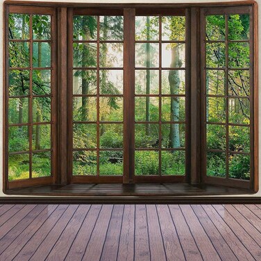 Aidatain Green Forest Natural Tapestry Window Scenery Wall Aesthetic Tapestry for Bedroom Flannel 80" L X 60" W Beach Blanket Living Dinning Room College Dorm Wall Hanging GTDJAT0052