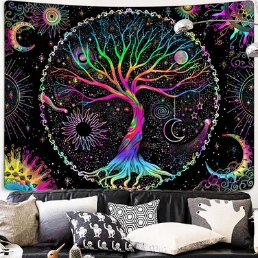 Spenlife Tree of Life Tapestry Black Light Tapestry for Bedroom Colorful Tapestry Aesthetic Tree Tapestry Aesthetic Tapestry Wall Hanging for Bedroom Colorful 60&Atilde;&mdash;80 Inches