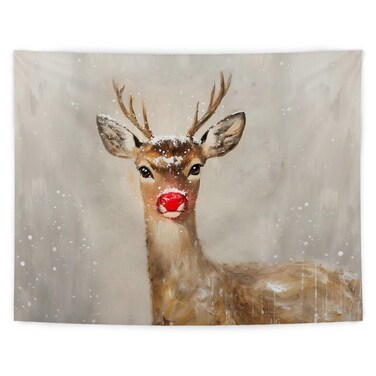 LUVADIAN Christmas Tapestry, Red Nose Reindeer Christmas Tapestry Wall Hanging, Reindeer Christmas Decor, Rustic Christmas Wall Art Blanket for Home Bedroom Living Room Office Decor, 50x60 Inch