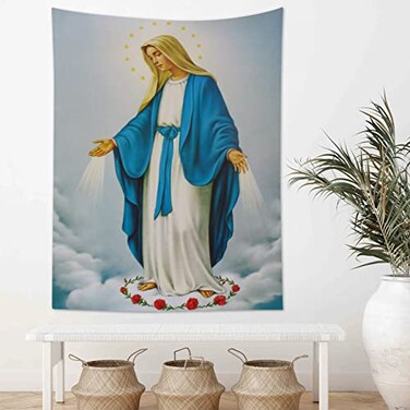 HVEST Blessed Virgin Mary Tapestry Mother of God Tapestry Wall Hanging Christian Wall Art Decorations Jesus Christ Wall Tapestry Holy Mary Backdrop for Bedroom Room Dorm Decor, 40Wx60H inches