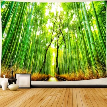 Delur Forest with Pathway Tapestry Rainforest Landscape Nature Tapestry Scenic Tree Wall Hanging Tapestry Natural Green Headboard Bedspread Tapestry for Room Decor (59.1" x 78.7")