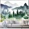 Apdidl Forest Mountain Wall Tapestry for Bedroom, Nature Foggy Mountain Scenery Tapestries, Green Misty Tree Landscape Watercolor Backdrop Tapestries Wall Hanging for Living Room (51" X 60")