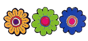 Blue, Orange, Green Retro Flower Magnets, Happy Birthday Magnetic Car Decals, Cruise Ship Door Decorations, Set of 3