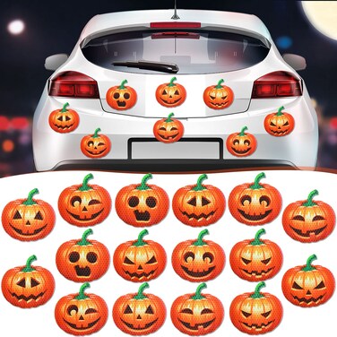 16 Pieces Reflective Halloween Car Magnets Halloween Pumpkin Car Magnet Decal Set Waterproof Automotive Fall Pumpkin Magnet Party Supplies for Garage Door Refrigerator Window Decoration