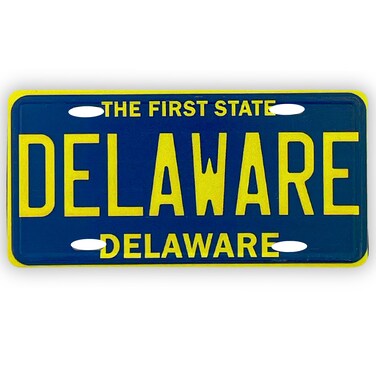 Delaware License Plate Magnet, Mini Magnetic Replica Decoration for Fridge or Office, 1.75 by 3.5 Inches