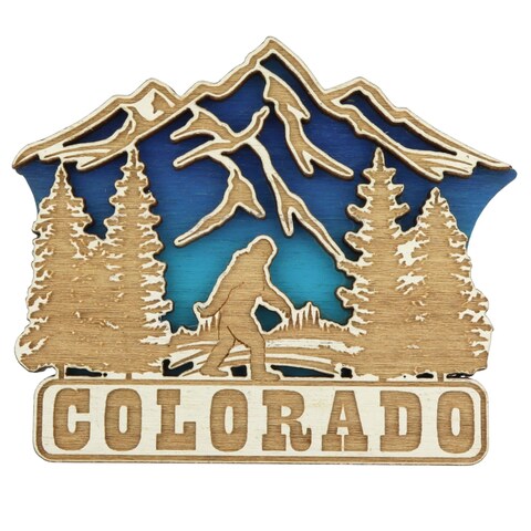 Wooden Colorado Bigfood Magnet, Laser Carved Magnetic State Accessory, Road Trip Souvenir Gifts, 2 &Acirc;&frac34; Inches