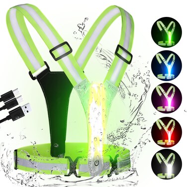 Xeiophoy LED Reflective Running Vest, 3rd Generation Running Gear, 5 Lights Colors High Visibility Running Vest Rechargeable for Night Running Walking Cycling, Safty Running Vests for Men Women