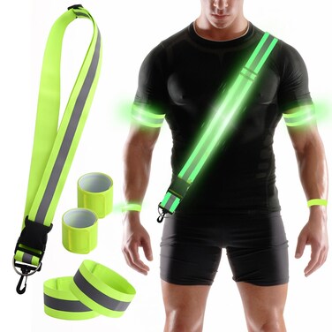 Jaxbo 5 Pcs Reflective Running Gear, High Visibility Reflective Sash for Walking at Night&iuml;&frac14;&OElig;Reflective Vest with Reflective Armbands,Perfect for Men, Women and Kids Walking Running Cycling