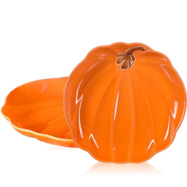Rtteri 2 Pcs 8 Inch Thanksgiving Ceramic Pumpkin Platter Fall Ceramic Pumpkin Plates Versatile Serving Dish for Salads, Fruit, Dessert Smooth Textured Dinnerware Thanksgiving Fall Table Decoration