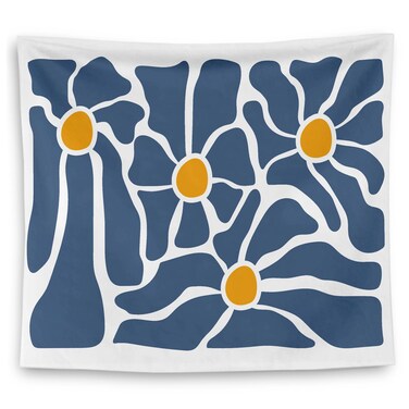 QGFM Retro Boho Blue Floral Tapestry, Abstract Matisse Flower Aesthetic Tapestry Wall Hanging for Bedroom Living Room Girls Room Decor, Floral Wall Decor, 50x60 Inches