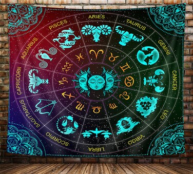 VeiVian Zodiac Astrology Tapestry, Sun and Moon Constellation Blacklight Tapestry Wall Hanging, Trippy Mandala Boho Witchy Tapestry for Bedroom Aesthetic, Cute Tapestry for Living Room Dorm, (60X40)