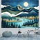 Accnicc Mountain Tapestry Nature Forest Tree Tapestries for Bedroom Aesthetic Starry Night Moon Stars Tapestrys Wall Hanging Teal Abstract Wall Tapestry for Dorm Living Room (Teal, 48'' &Atilde;&mdash; 36'')