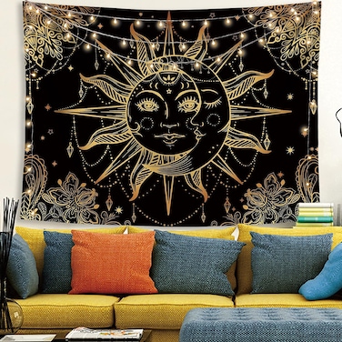 Lunerfex Hippie Sun and Moon Tapestry Bohemian Tapestry Aesthetic Cute Tapestry for Bedroom and Living Room Decor Sun 50&Atilde;&mdash;60 Inches