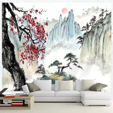 Bcsewcg Japanese Tapestry, Cherry Blossom Tapestry, Asian Anime Wall Tapestry, Nature Landscape Tapestries, Aesthetic Wall Art Tapestry for Bedroom Living Room Home Decor (65X60)