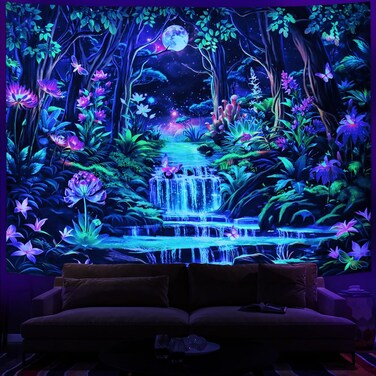Leofanger Blacklight Fantasy Forest Tapestry Aesthetic Moon Tapestry UV Reactive Neon Galaxy Space Wall Tapestry Trippy Plant Floral Tapestry Wall Hanging for Home Decor(59.1"x78.7")