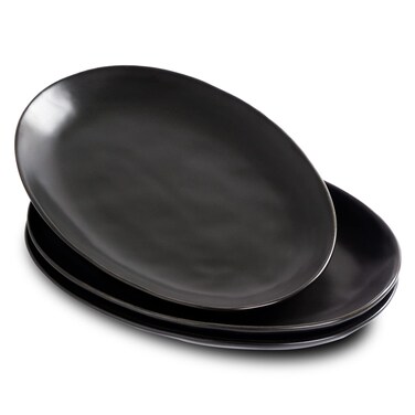 Magclay Porcelain Serving Platters, 12 Inch Large Serving Trays, Oval Serving Plates for Dessert Appetizers Meat/Entertaining/Party, Set of 3, Matte Black