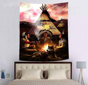 SHRAPHY Native American Tapestry 50x60 Inches Dream Starry Sky Bonfire Tent Tapestry Southwest Tribal Art Wall Hanging Tapestries for Bedroom GTXPUH628