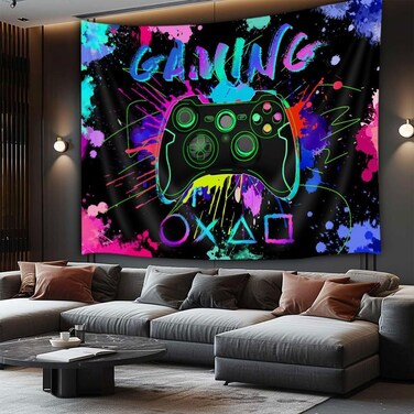 JAWO Gaming Tapestry, Cool Funny Game Room Wall Decor for Boys Men Video Game Theme Wall Hanging Hippie Funny Black Purple Tapestry, Aesthetic Tapestry for Bedroom Living Room 60X40inch(Purple)