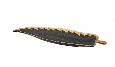 Porcelain Leaf Shaped Platter Dish with Gold Edge (WHITE)