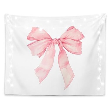 LiTiu Pink Bow Y2K Coquette Preppy Room Decor Tapestry Wall Hanging, Preppy Wall Art Decor&iuml;&frac14;&OElig; Trendy Coquette Wall Decor for Girls Bedroom Dorm, 50x60 in(Unframed)