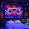 Manicer Blacklight Gaming Tapestry, Cool Neon Game Controller Wall Hanging for Boys Teens, UV Reactive Game Over Abstract Art 3D Gaming Poster Tapestries for Bedroom, Play Room - 59.1" x 80