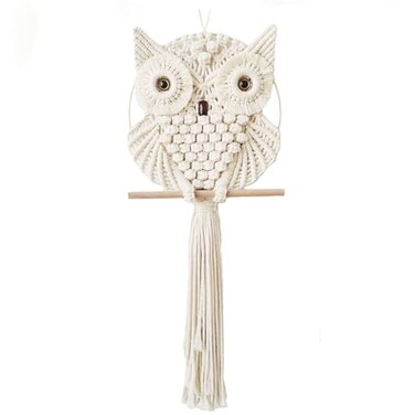 Achart Owl Macrame Wall Hanging-Hand Woven Boho Tapestry-Macrame Owl-Macrame Wall Decor-Boho Bedroom Decor-Owl Decor for Living Room Nursery (Beige-Small)