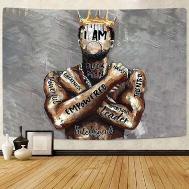 Black King Tapestry African American Tapestry King Afro Man Tapestry Hippie Art Wall Hanging African American Man Crown Wall Tapestry College Dorm Decor for Living Room Bedroom 50x60 Inches