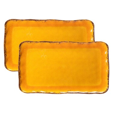 LEHAHA Melamine Farmhouse Rectangular Serving Platter Sets, 17.5" x 10" Melamine Large Serving Tray Sets,100% Melamine, Dishwasher Safe, BPA Free, Lightweight and Unbreakable,Gold