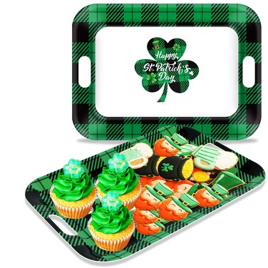 2Pcs Winter Serving Trays 16.1 x 11.1 Inch Large Melamine Christmas Trays Platters with Handles Rectangular Snowflake Melamine Dish for Serving Food Outdoor Dinner Dessert Plates Party Decorations