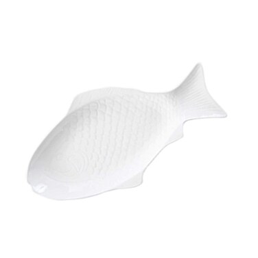 DOITOOL Fish Shaped Plate Fish Dish Creative Ceramic Serving Platter Decorative Snack Storage Platter for Restaurants Home (13 Inches White)