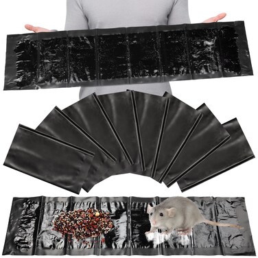 Qualirey 8 Pack Sticky Mouse Trap Sticky Rat Traps Glue Traps Roach Traps Indoor 24 Inch Pest Control Traps for Trapping Snakes Rats Spiders Roaches in Restaurant Kitchen House Supplies (Black)