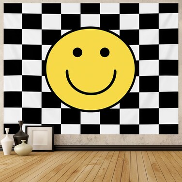 BBLSCWZ Black &amp; White Cute Smiling Face Tapestry Smiley Face Birthday Decorations Pecfamly Preppy Room College Dorm Decor Tapestry for Bedroom Living Room Wall Hanging 60 x 80 Inch