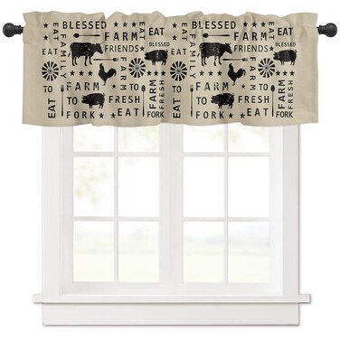 Zadaling Valance Curtain for Kitchen,Farmhouse Animal Chicken Cow Pig Window Valance for Living Room Scroll,Rod Pocket Valances for Bedroom Decor,Window Treatment Valance 1 Panel 18" x 54