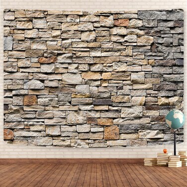 Retro Brick Stone Tapestry, Vintage Stone Rock Wall Tapestry Backdrop, Grunge Rustic Outdoor Stone Gray Aesthetic Tapestry Wall Hanging Bedroom Living Room Dorm Ceiling, 60X40In