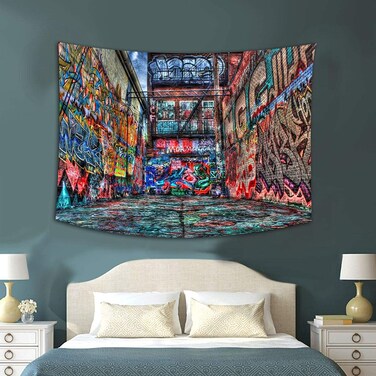 Simsant Hip Graffiti Design Tapestry Creative Abstract Theme Tapestry Wall Hanging Hippie Tapestry 60x40Inches Personality Blanket Living Room Bedroom College Dorm Wall Decor GTXYSI604
