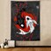 Japanese Yin Yang Koi Fish Tapestry, Cool Red and Black Anime Sakura Art Tapestries Vertical Wall Hanging for Bedroom Living Room Office Decor 60X80", Asian Cherry Blossoms Poster Blanket